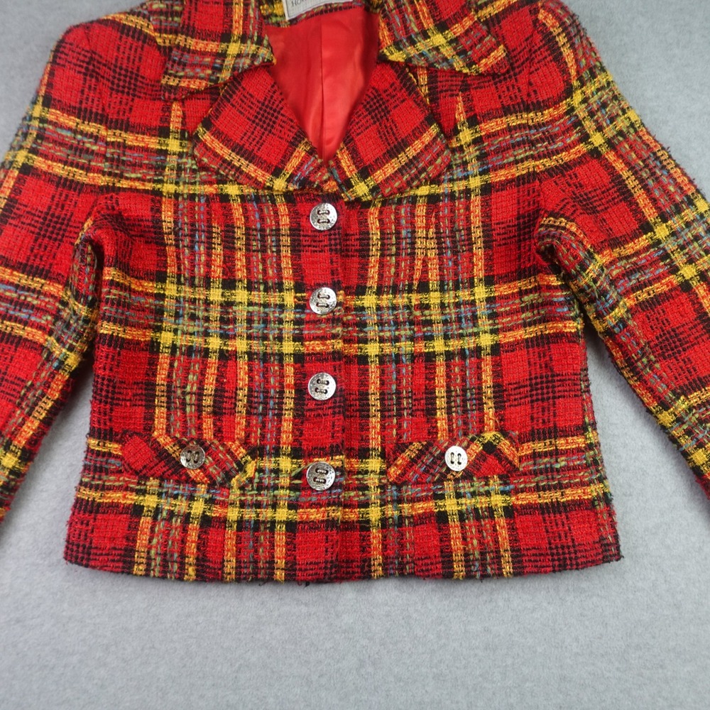 Howard Wolf Blazer Womens 4 Red Plaid Vintage Wool Blend Jacket - Picture 3 of 16